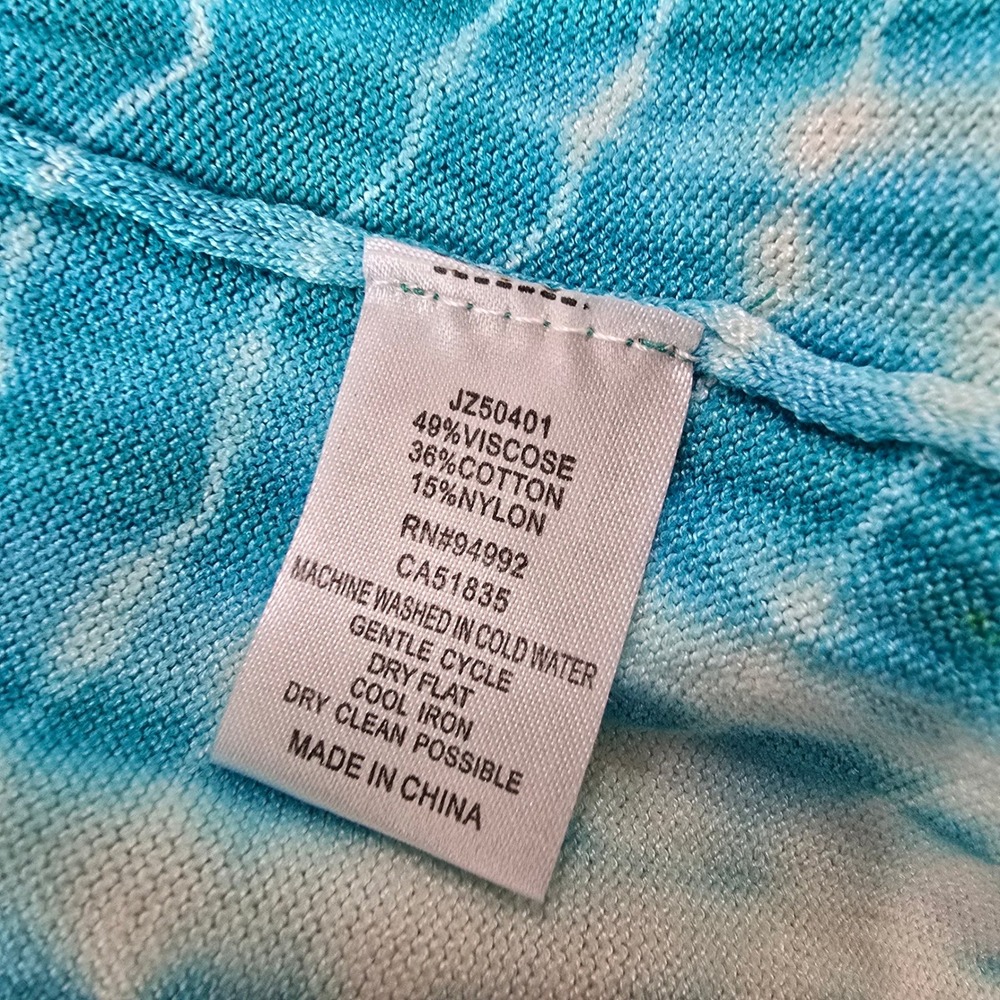 Patrizia Luca Milano Tie-Dye Waterfall Cardigan Sweater Open Front Aqua White M‎ - Picture 4 of 5